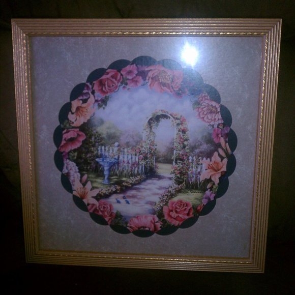Homco Picture Floral Garden Donna Richardson Trellis Arch Bird Bath Home Interio